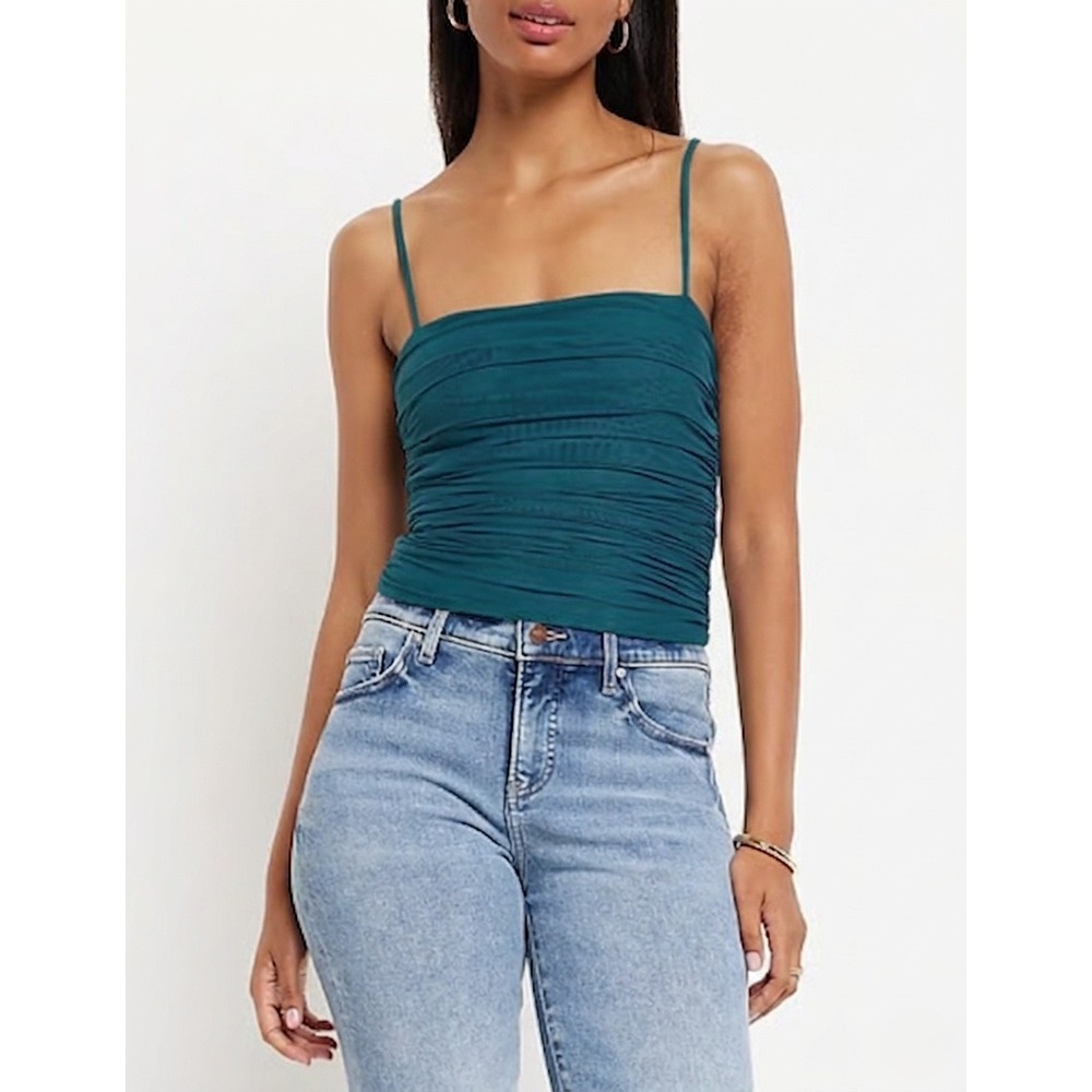 EXPRESS Body Contour Mesh Crop Top Dark Emerald Green Women Small Removable Cups